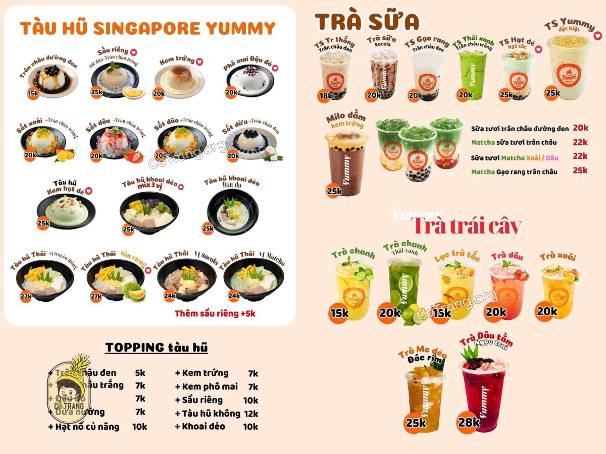 Menu thức ăn tại Tàu hũ Singapore Yummy Đà Nẵng